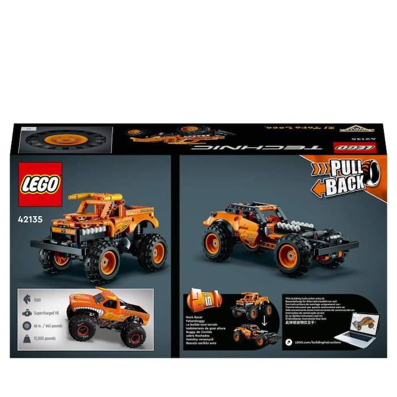 LEGO® 42135 Technic Monter Jam El Toro Loco Voiture Jouet pour Enfants dès 7 Ans 2 en 1 Truck et Véhicule Tout-Terrain orange