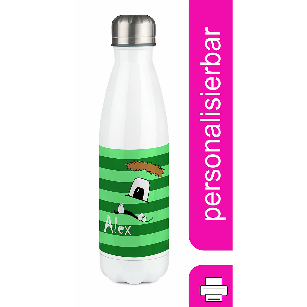 Edelstahl Kinder Thermoflasche / Trinkflasche bunt Monster Streifen Farbe grün Spülmaschinenfest, Auslaufsicher, Bruchfest, Doppelwandig, Für Heißgetränke geeignet, Mit Deckel, Isoliert