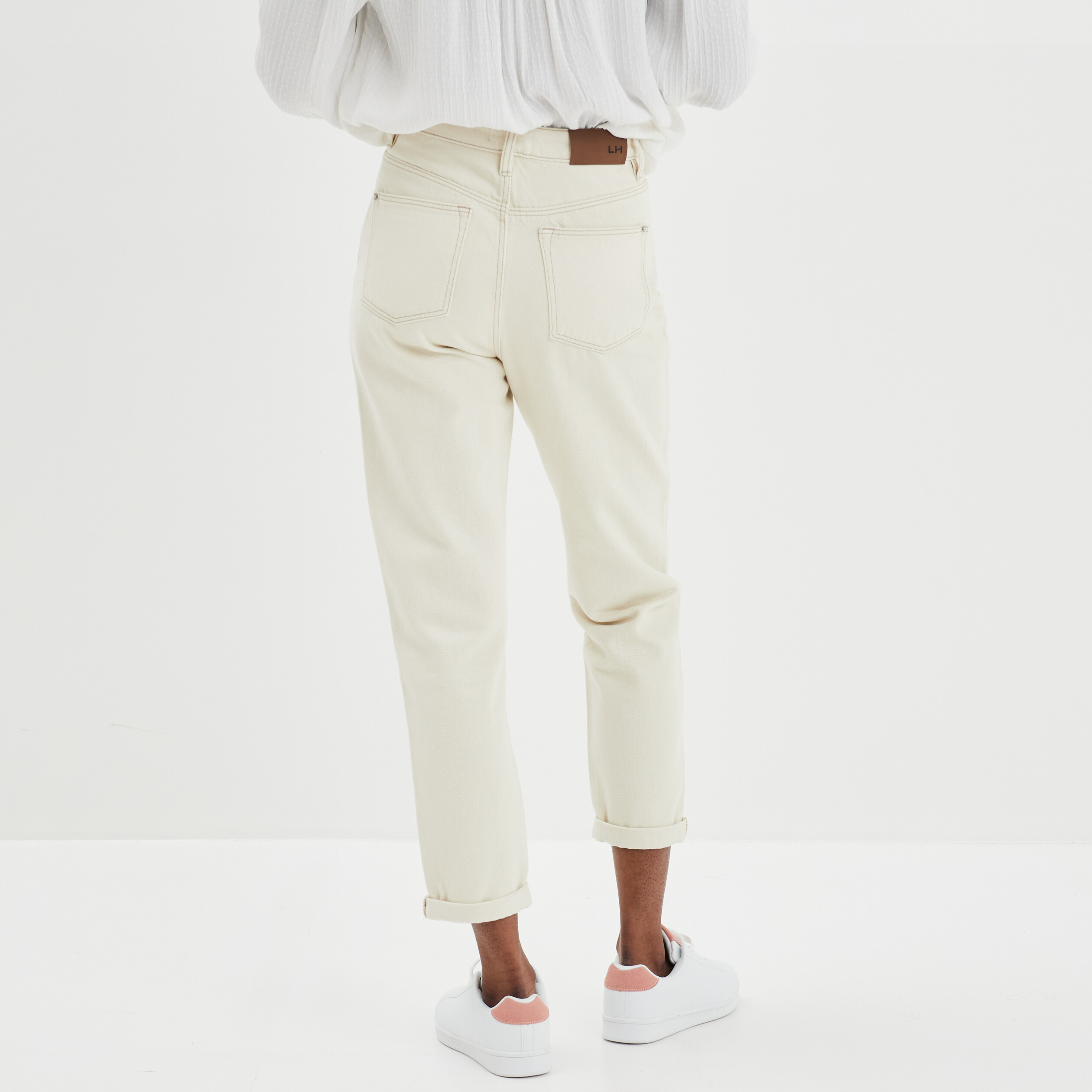 Jeans mom taille haute 7 8ème coton ecru femme | La Halle