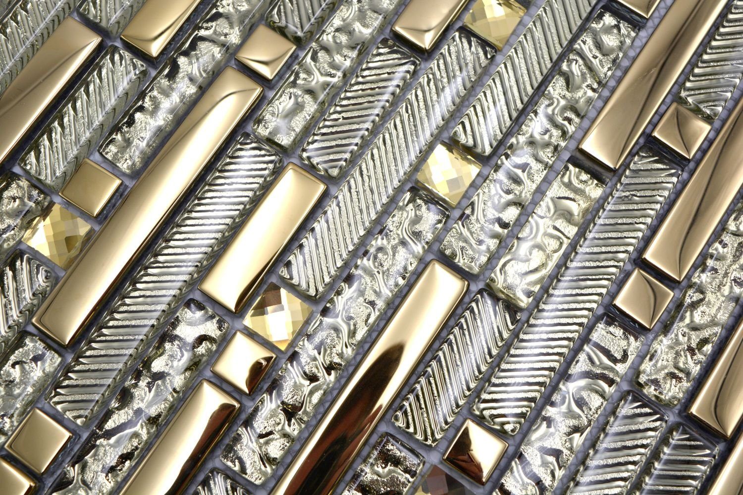 Mosani Mosaikfliesen Glasmosaik Crystal Mosaikfliesen mix gold glänzend / 10 Matten