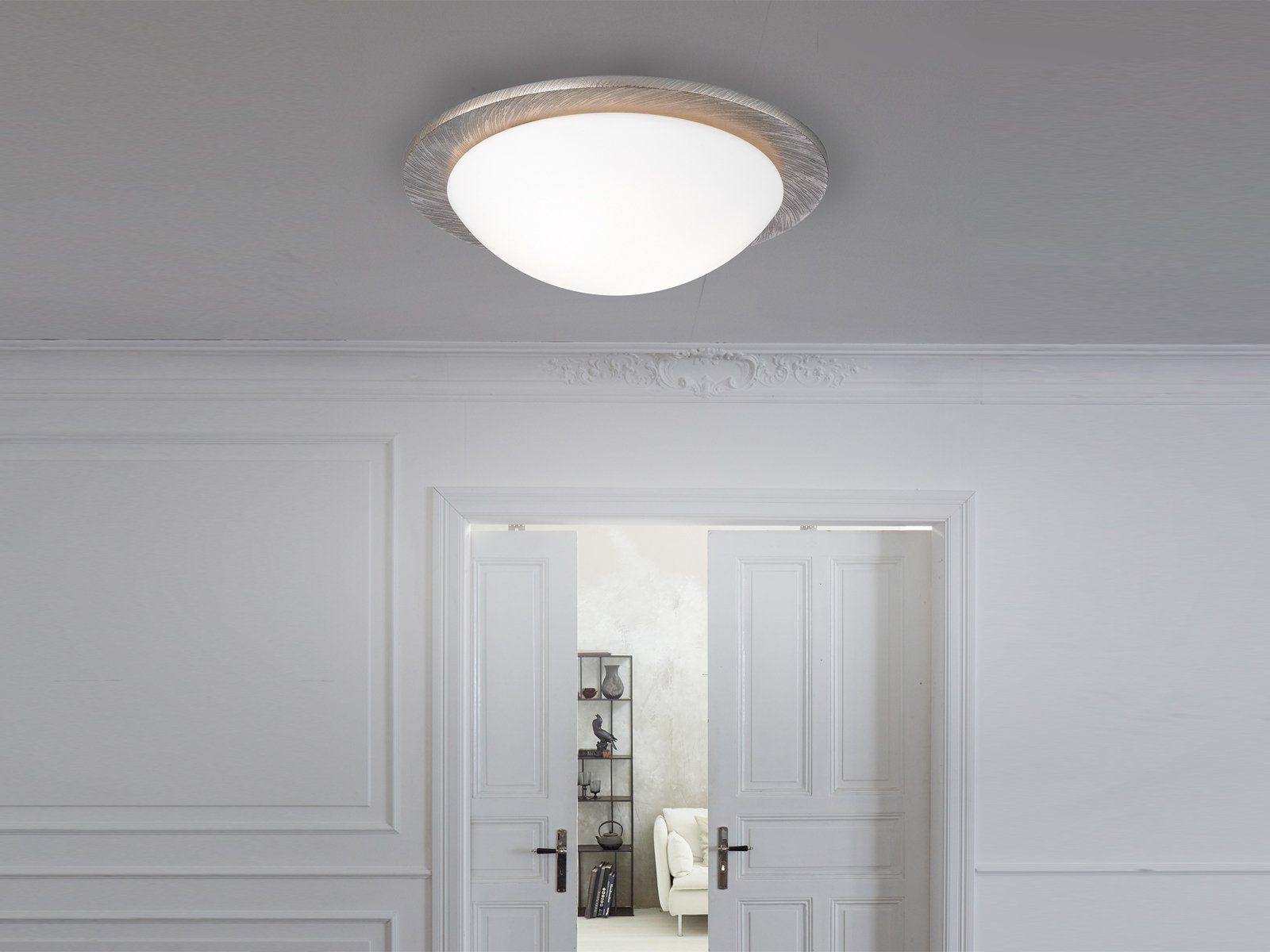 meineWunschleuchte LED Deckenleuchte, LED wechselbar, Warmweiß, Exklusive Designer Lampe dimmbar Ø 38cm mit Lampenschirm Opal-Glas
