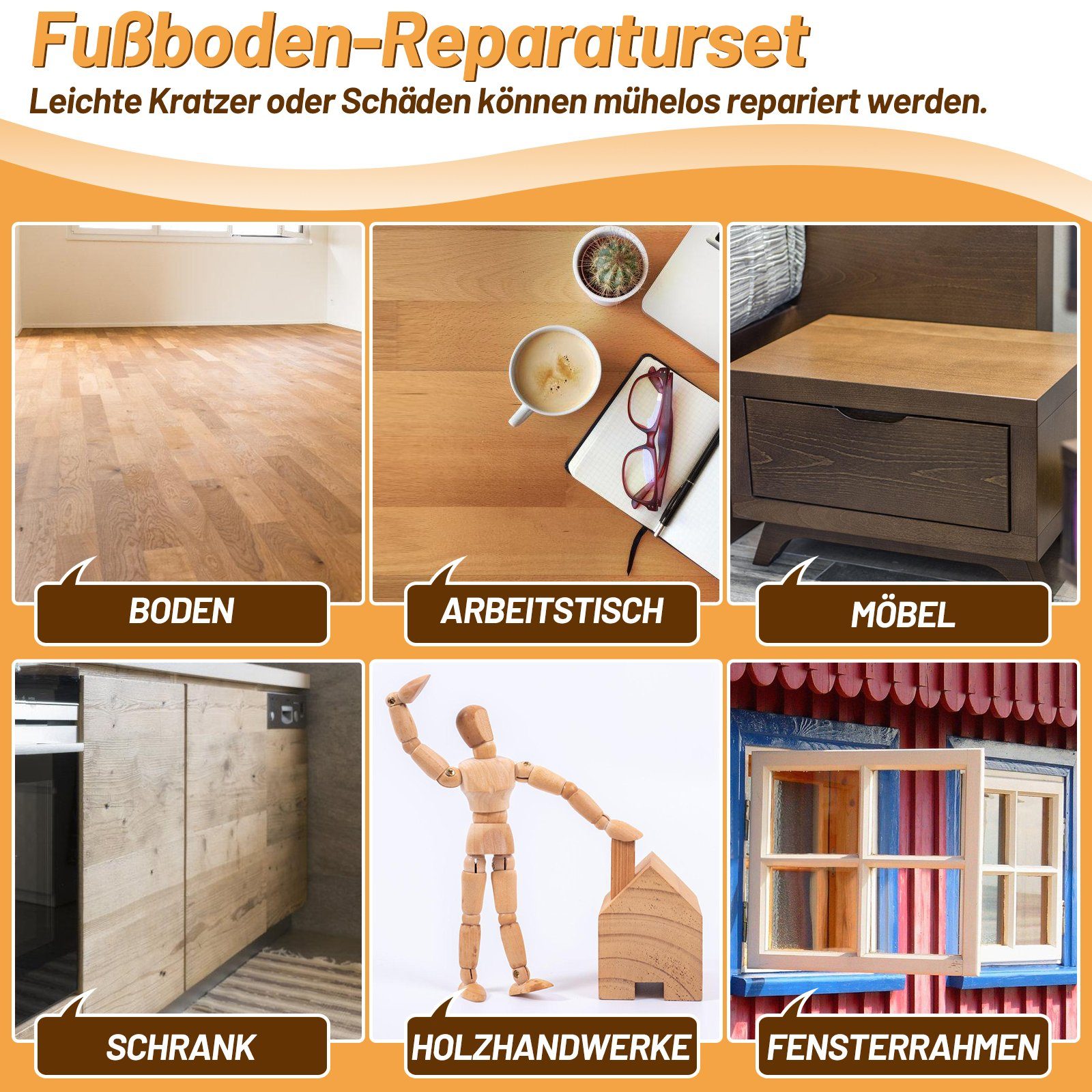 Lospitch Holz Bodenfliese Holz Reparatur Set WRS Fliesenreparaturset 11.fks, Farbe, Set, für Fliesen Kacheln & Steingut Reparaturset Fliesen