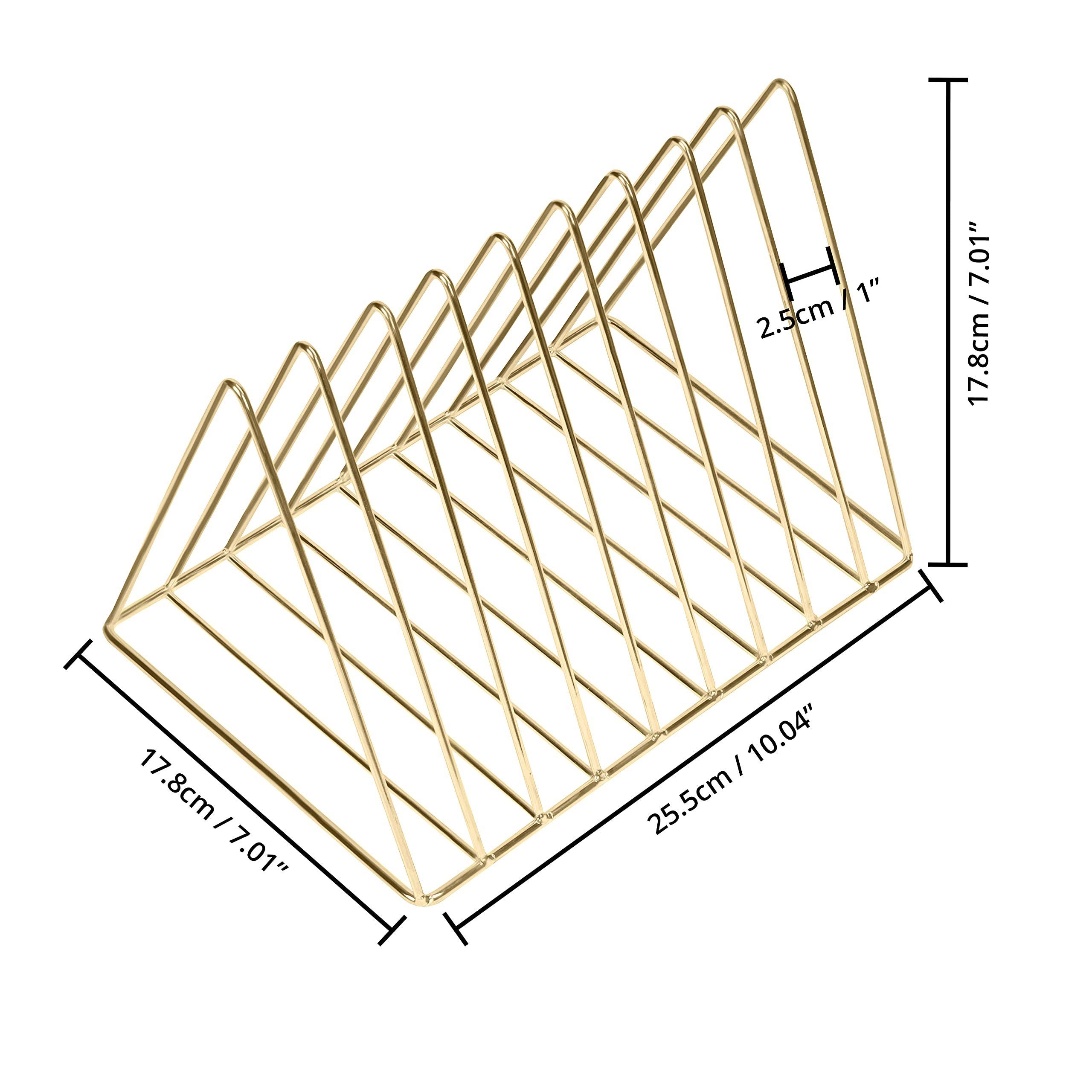 Belle Vous Zeitungsständer Metall Buchstütze mit 9 Fächern - Gold, Dreieckig, Metal Bookend with 9 Slots - Gold, Triangular