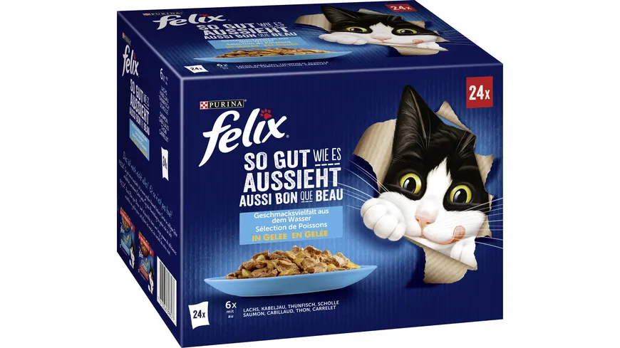 PURINA FELIX So gut wie es aussieht in Gelee Geschmacksvielfalt aus dem Wasser Katzennassfutter 2.04 kg
