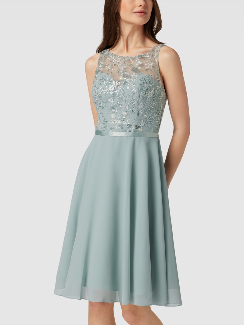 Cocktailkleid mit floraler Stickerei in mint