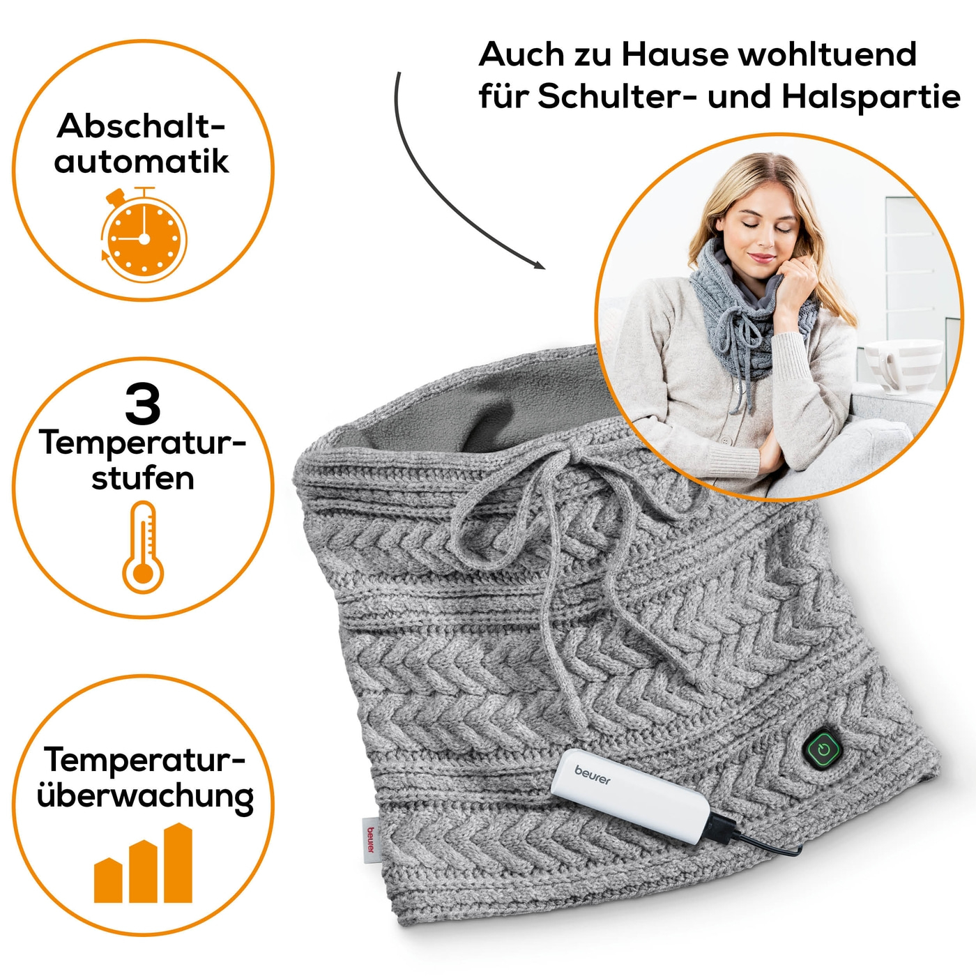 Beurer Schlauchschal mit Powerbank HK 37 To Go-Beheizter Schlauchschal mit abnehmbarer Powerbank & 3 Wärmestufen
