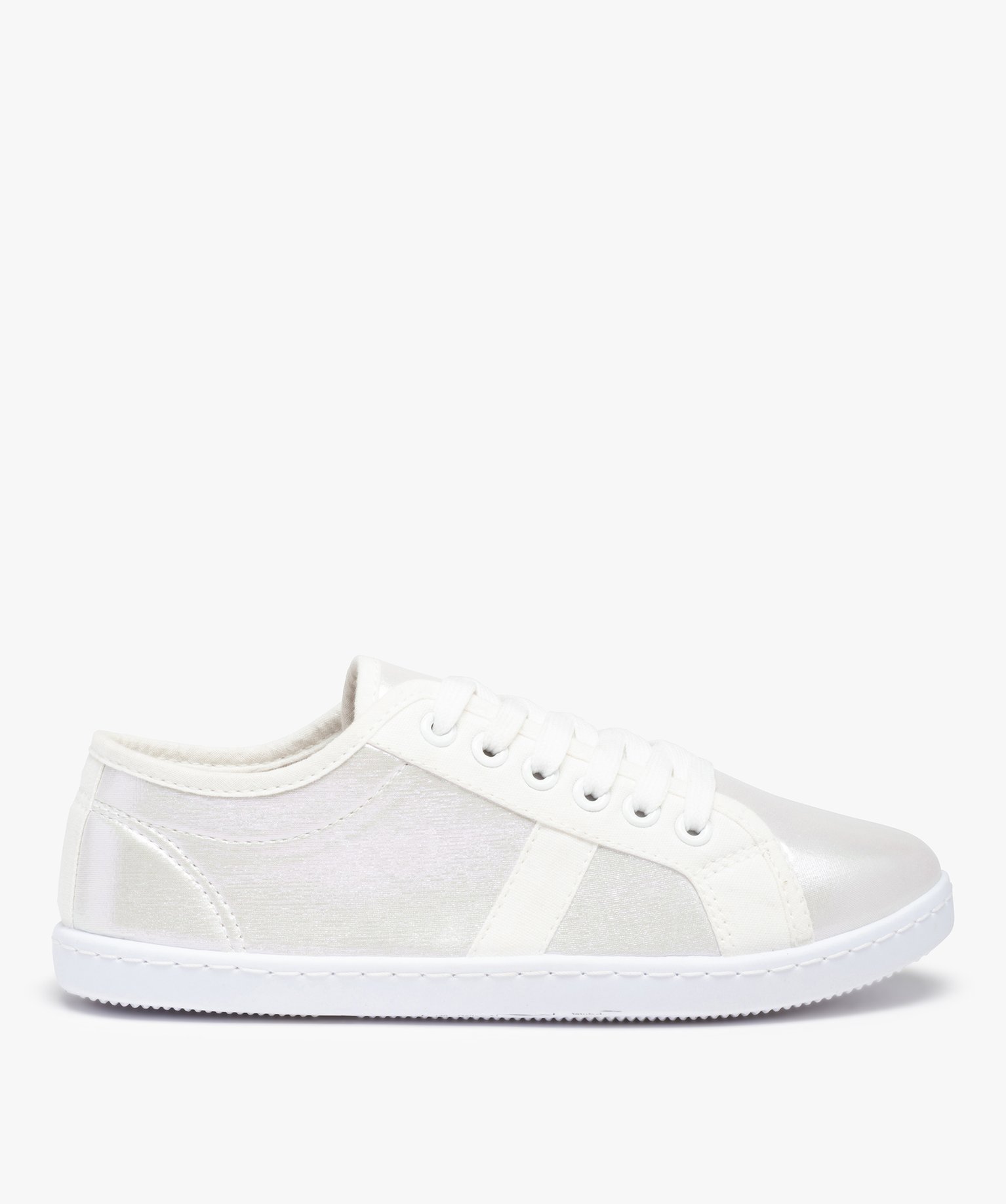 Baskets femme à semelle fine dessus toile irisée blanc | GEMO