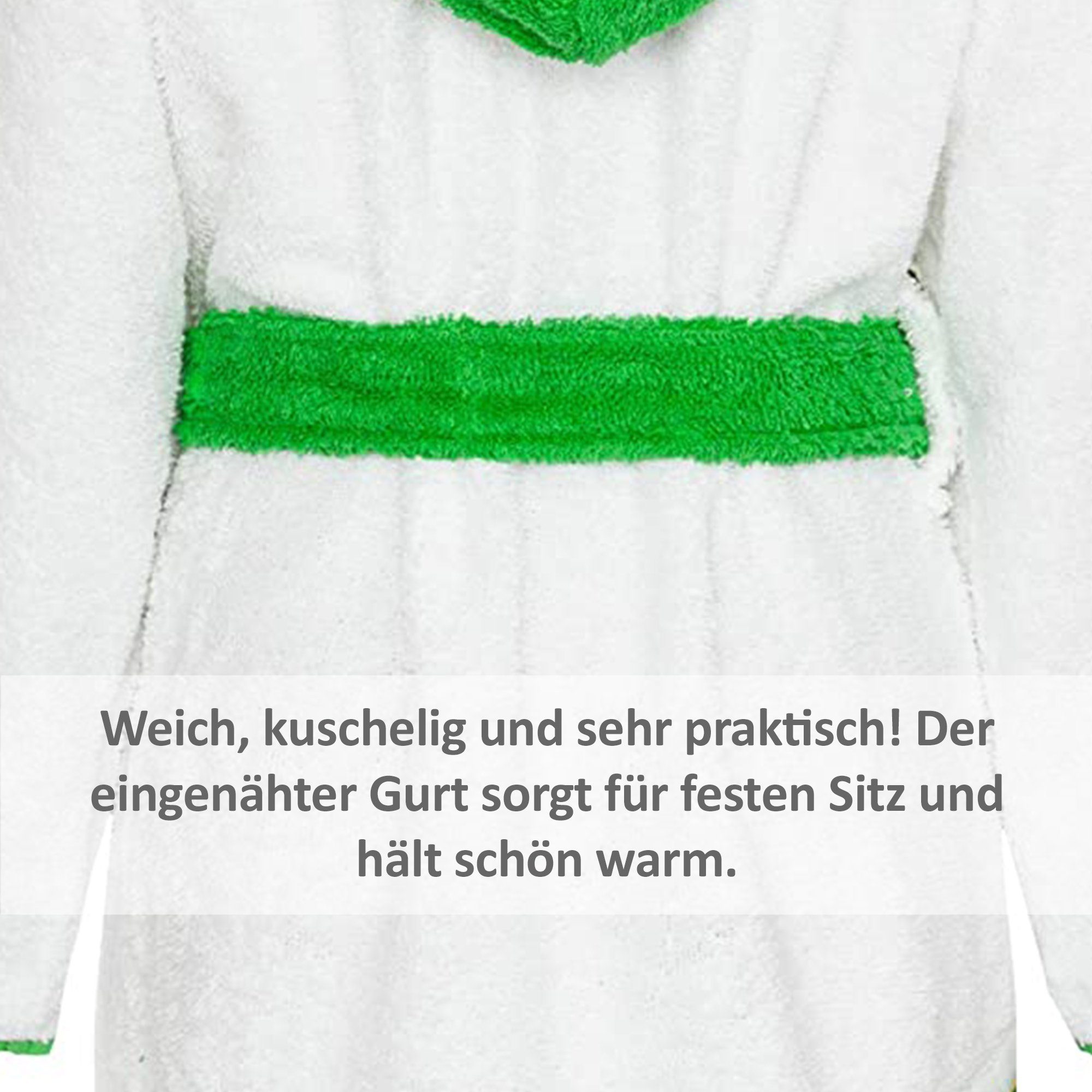 Smithy Kinderbademantel Raupe Nimmersatt, Frottee, Kapuze, Gürtel, Knöpfe, made in Europe