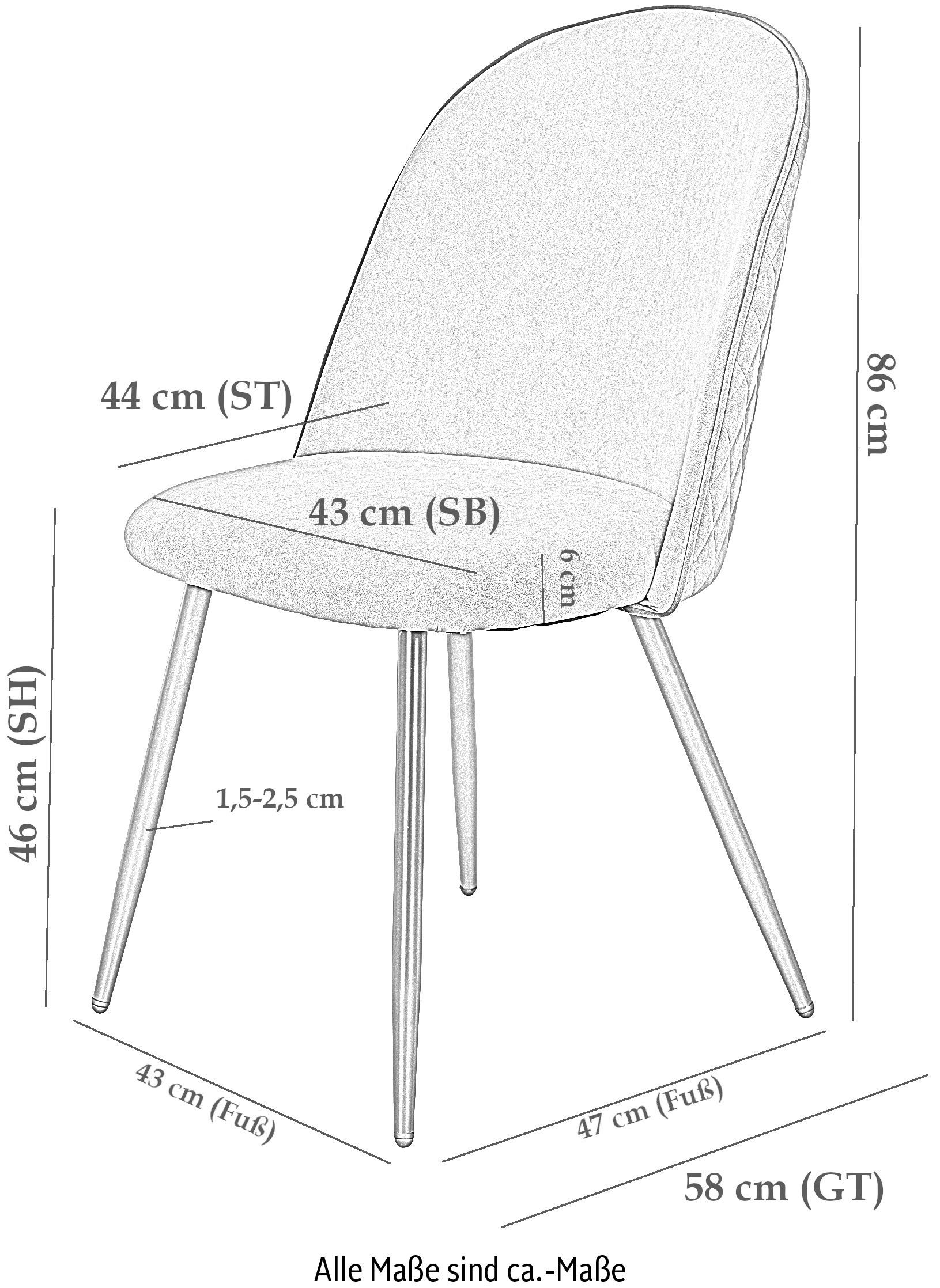 HELA 4-Fußstuhl SHIRIN (Set, 2 St), Rücken außen mit Rautensteppung