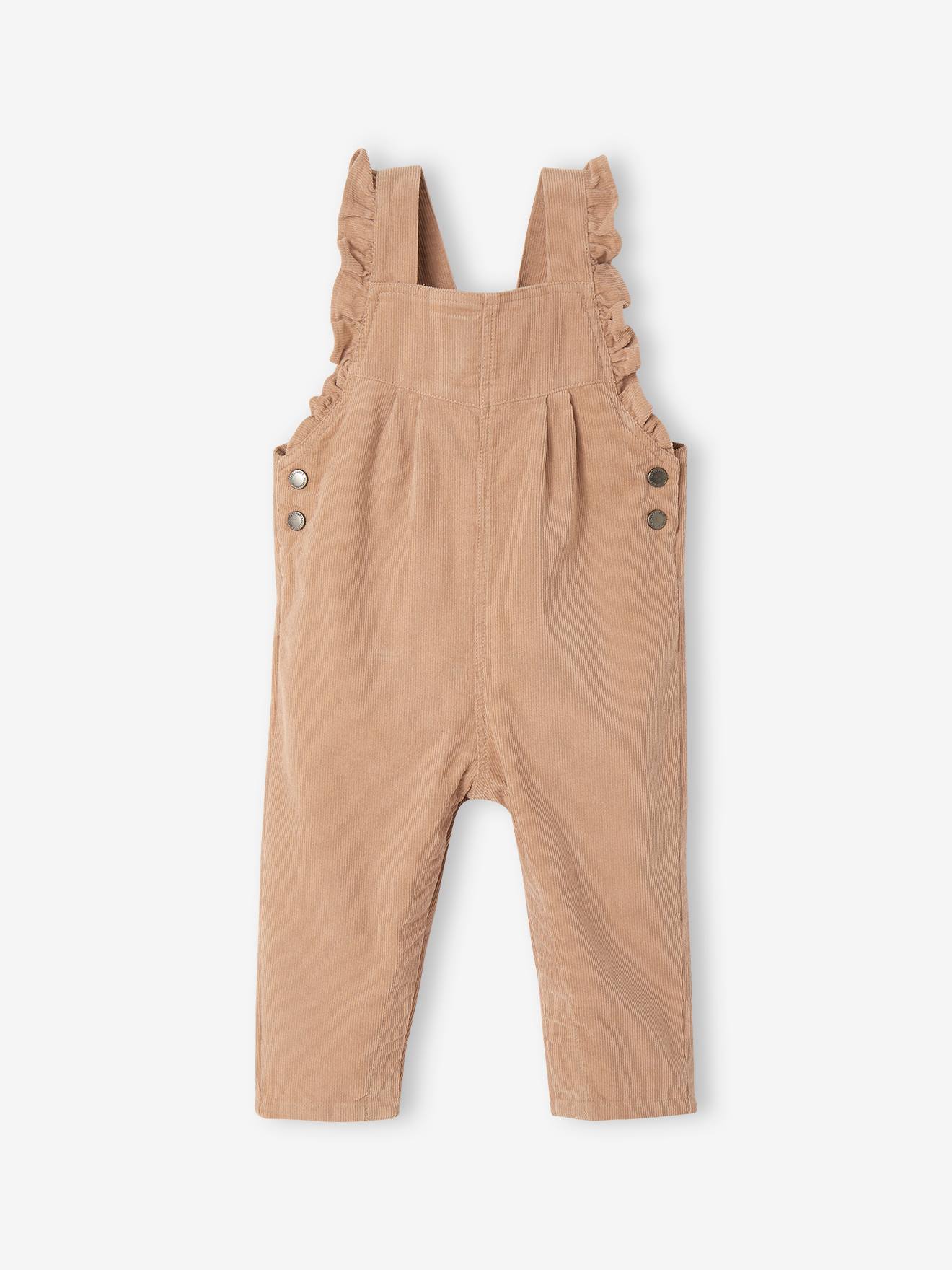 Salopette à volants bébé en velours noisette