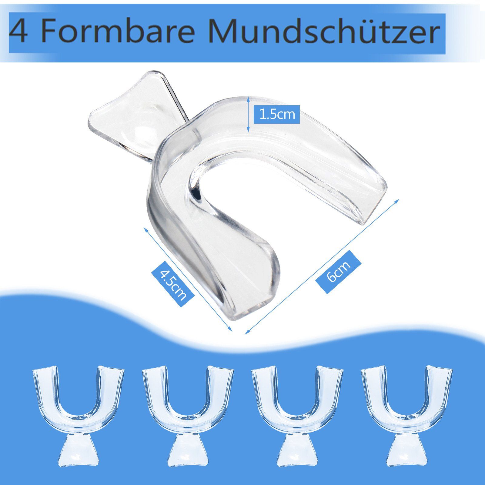 Beesjuy Zahnschutz (4-tlg), 4 Stück Aufbissschiene, Zahnschiene, Anti-Schnarchen, Zähneknirschen
