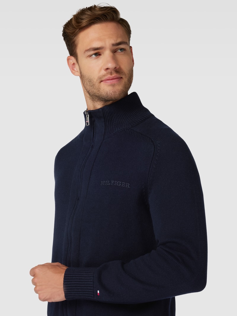 Strickjacke mit Label-Stitching Modell 'MONOTYPE' in marineblau