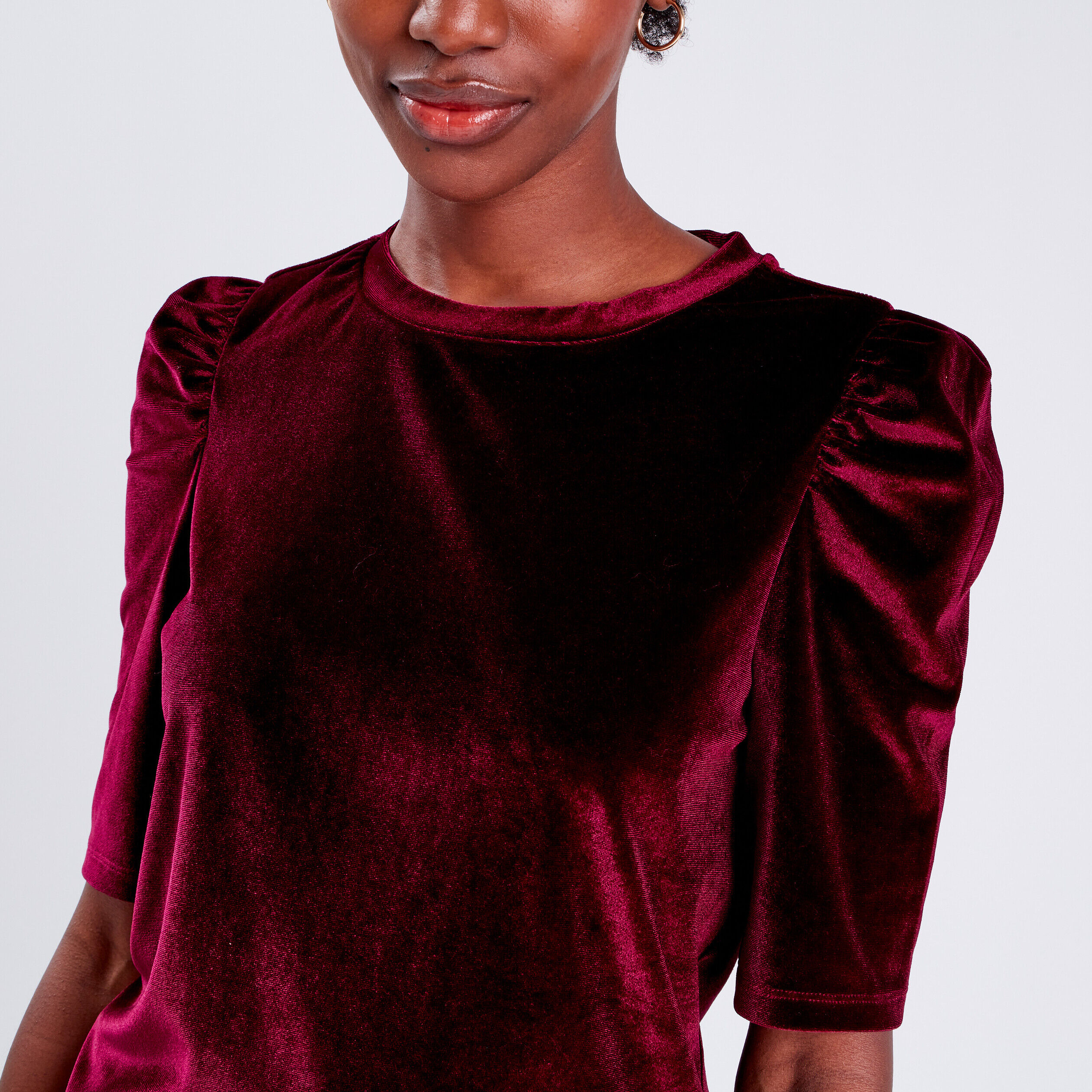 T-shirt manches 3/4 velours prune femme | Cache Cache