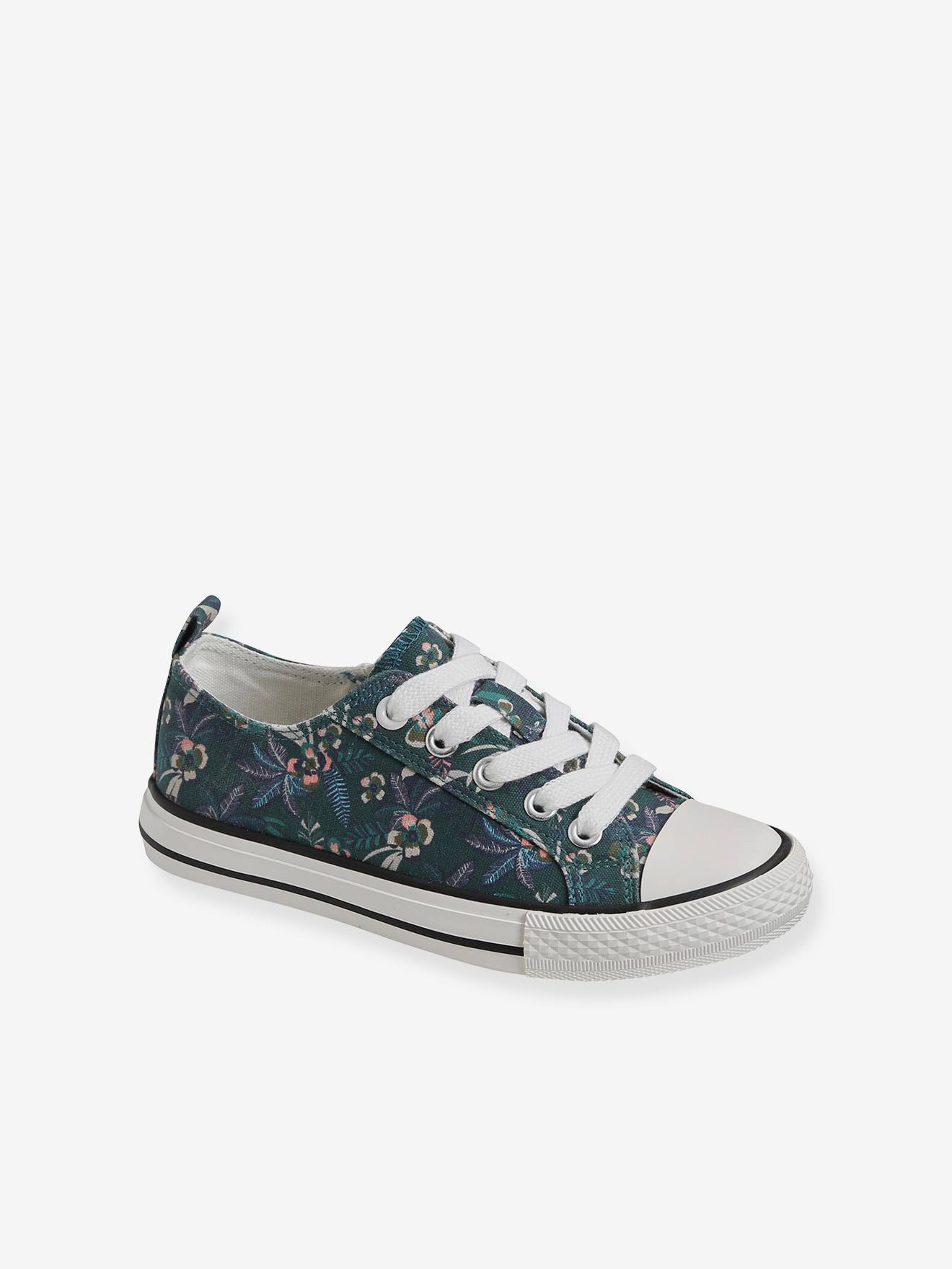 Vertbaudet Mädchen Stoff-Sneakers mit Reißverschluss - grün bedruckt/tropical