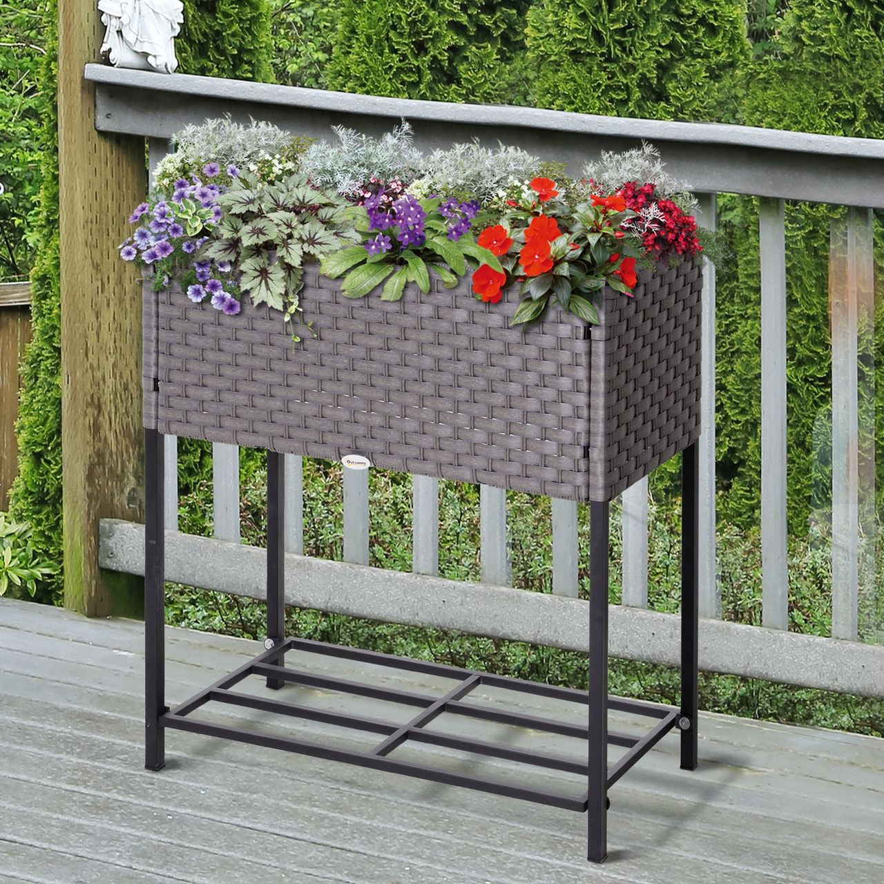 Outsunny Poly Rattan Hochbeet Blumentopf Blumenkasten mit Füßen mit Ablage