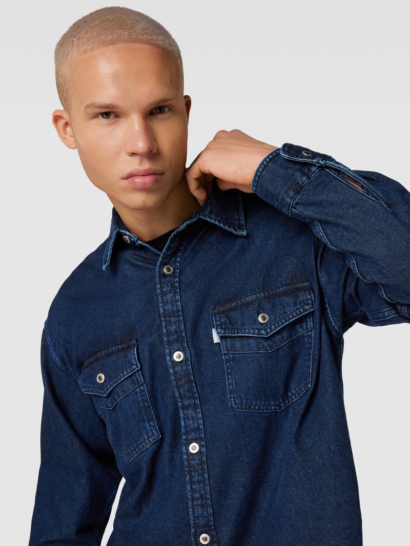 Regular Fit Jeanshemd mit Brusttaschen Modell 'SILVERTAB' in marineblau