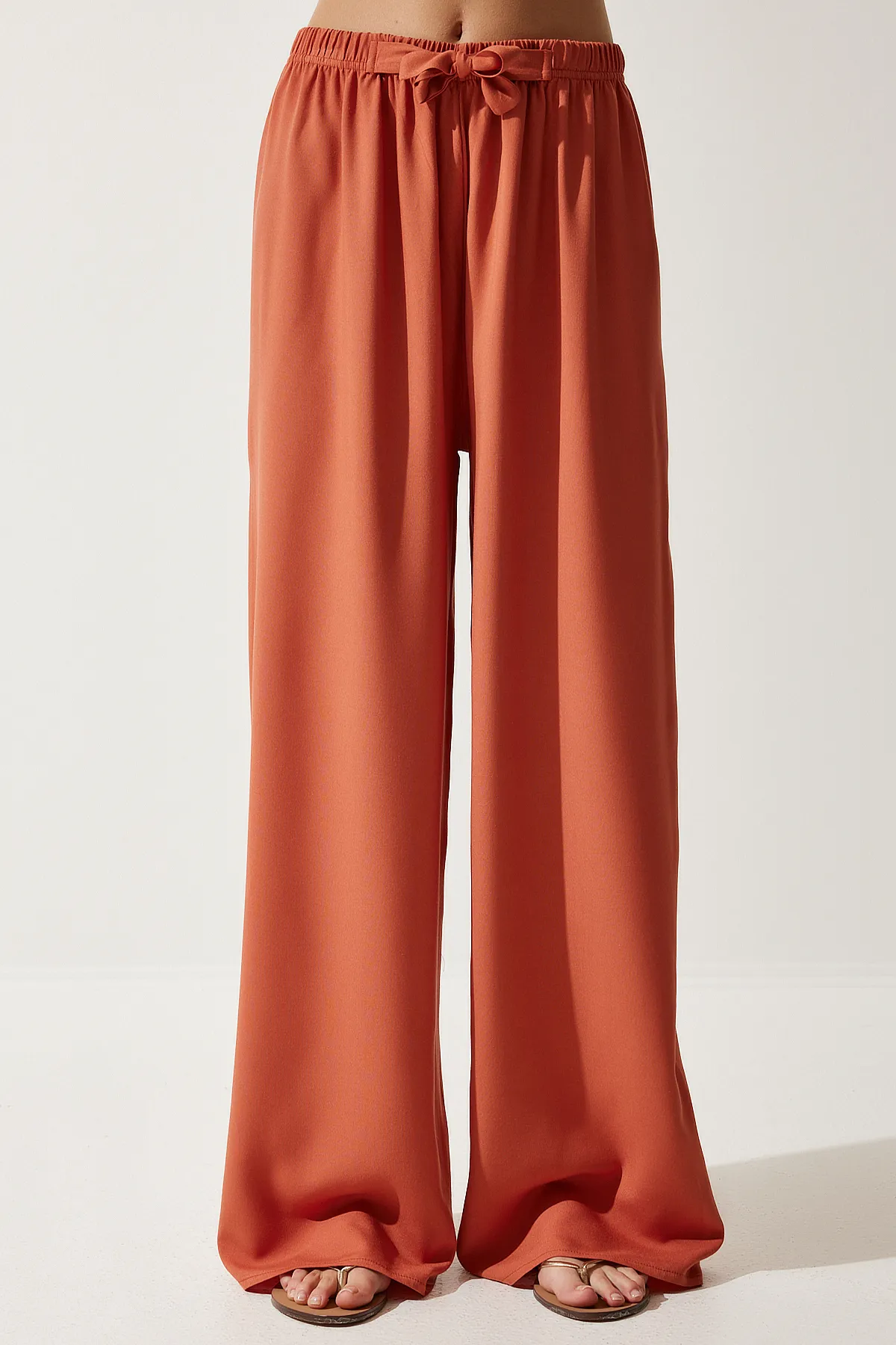 Happiness İstanbul  Pfirsichfarbene Palazzo-Hose aus Viskose für Damen EN00610