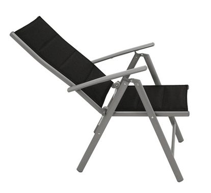 DEGAMO Gartensessel ALMERIA, klappbar, Alu silbergrau + Kunstgewebe gepolstert schwarz, wetterfest