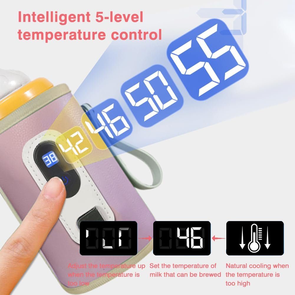 YUHRO Babyflaschenwärmer Tragbarer USB-Babyflaschenwärmer mit LCD für unterwegs., Flaschenwärmer für zu Hause, draußen, im Auto, auf Reisen