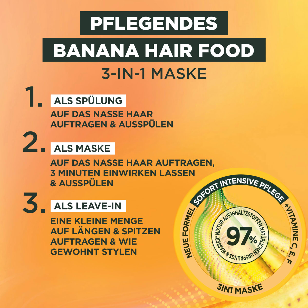 Haarkur Banana Hair Food 3in1 Maske, 400 ml