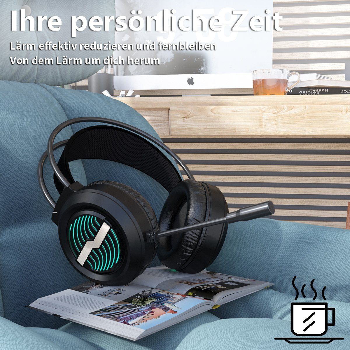 BUMHUM Gaming-Headset,Bunte LED-Beleuchtung, USB-Kabel Gaming-Headset (Over-Ear-Design: Gaming-Headset mit starkem Bass und Mikrofon)