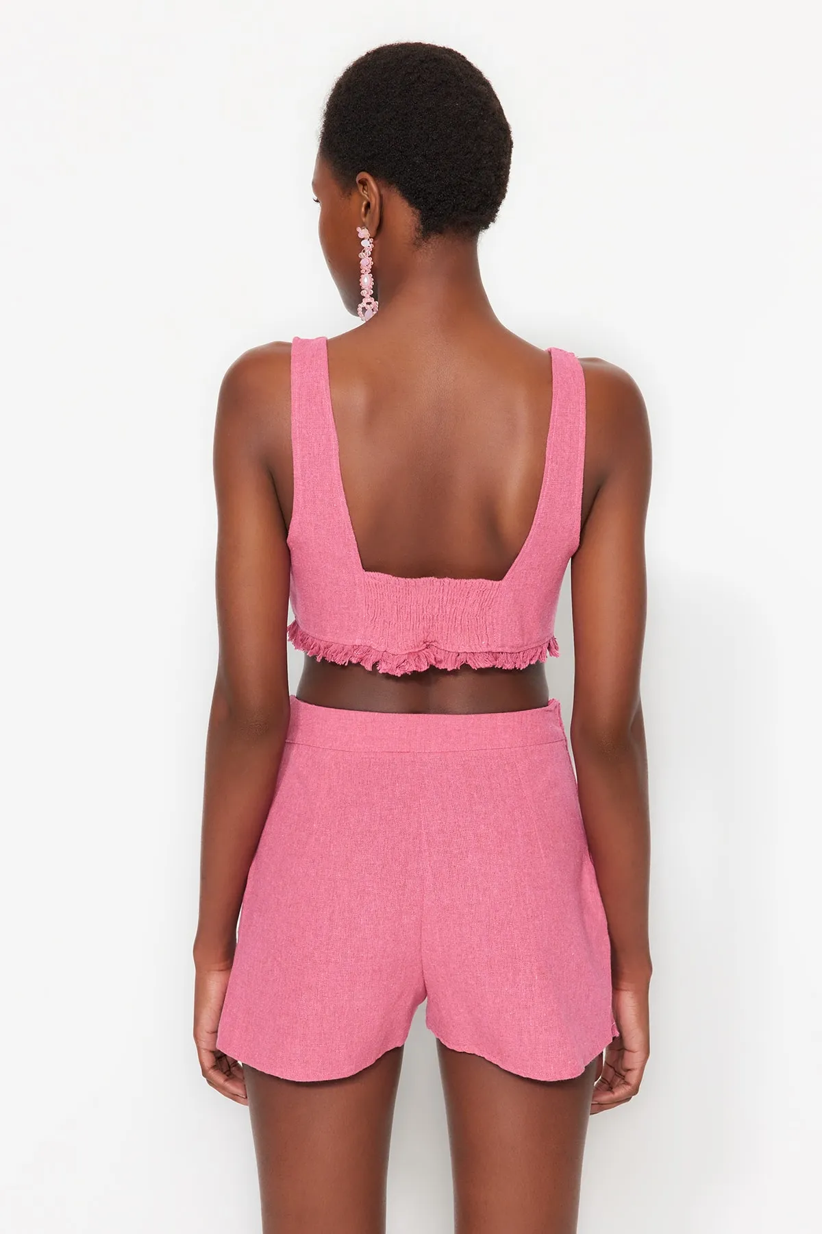 Trendyol Collection  Rosa Strandbluse und Strandshorts-Set mit Quastendetail TBESS22AU0141