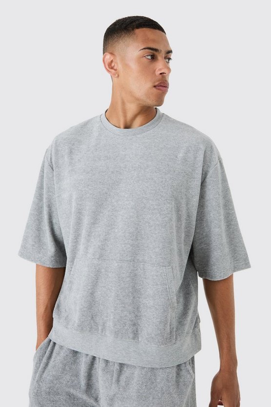 Kurzärmliges kastiges Oversize Frottee Sweatshirt