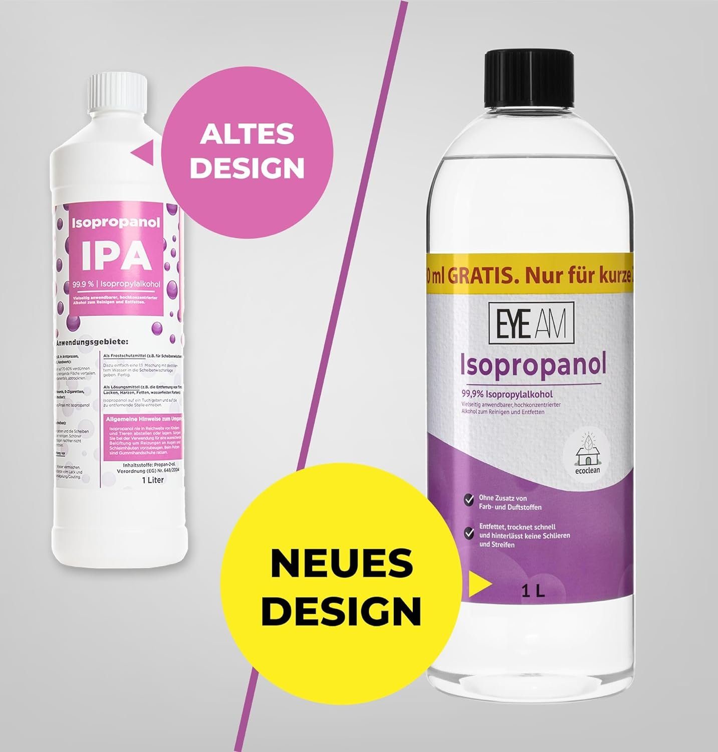 EyeAm Isopropanol 99,9% (IPA) mit 500ml Zusatzflasche zum Verdünnen, Reinigungsalkohol