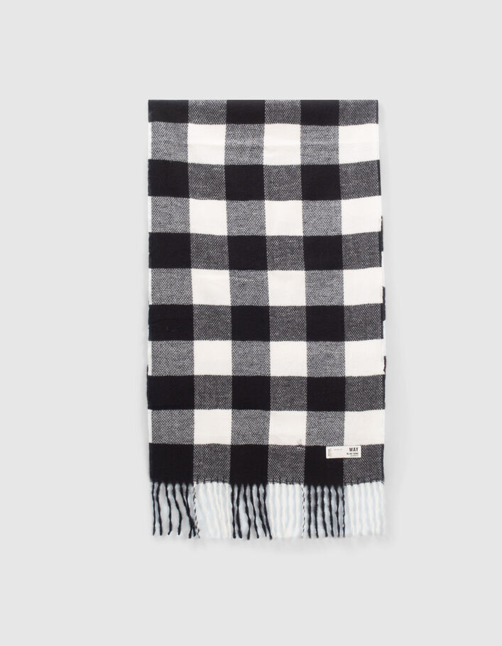 Echarpe noire frangée motif carreaux fille