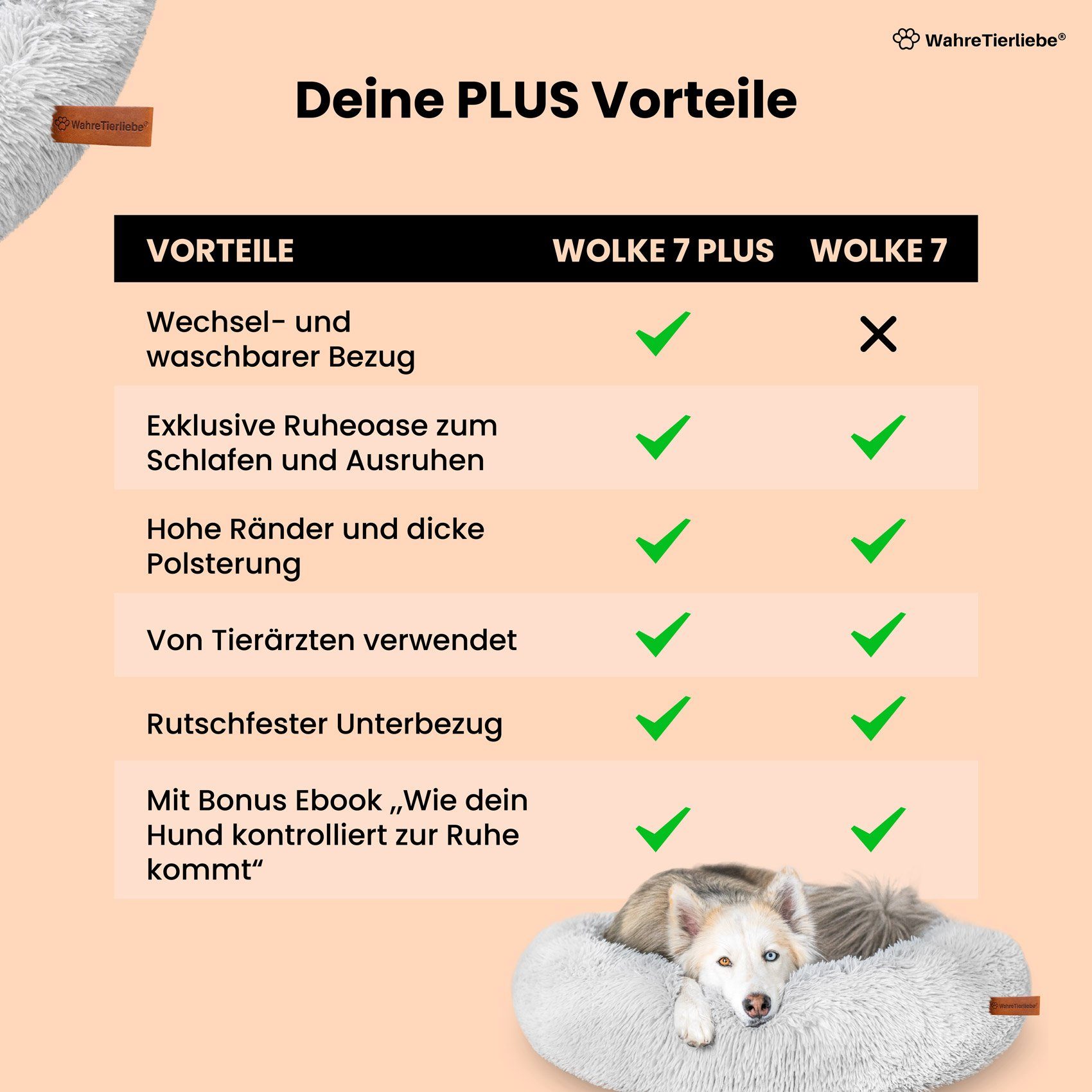 Wahre Tierliebe Tierbett Wolke 7 Plus - Das Original - mit waschbaren Bezug, 100% Polyester, Verschiedene Größen und Farben, extra flauschig, made in Germany