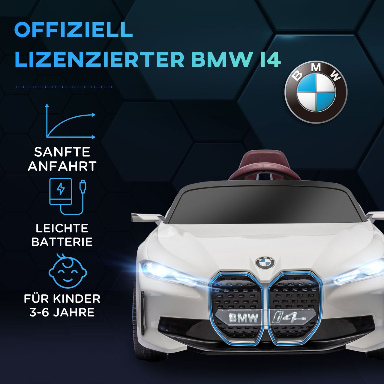 HOMCOM Kinder Elektroauto Elektrofahrzeuge mit Fernbedienung, MP3-Player, Weiß