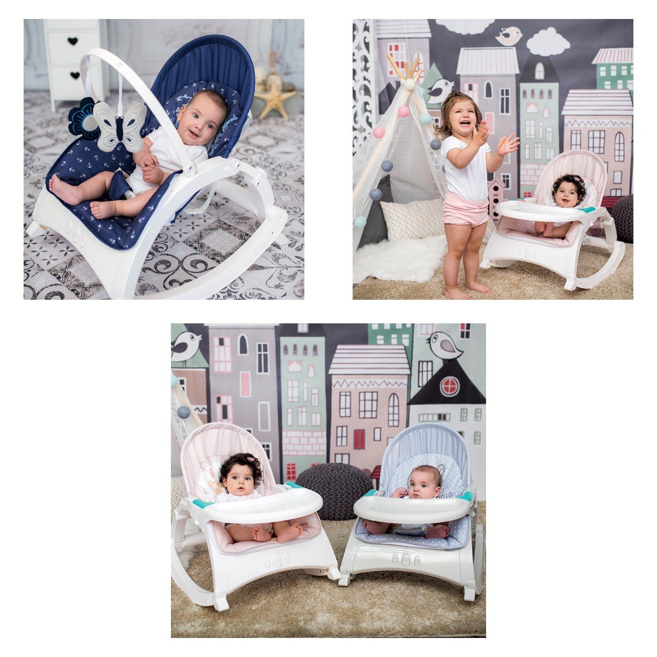 Lorelli Babywippe Baby Rocker, Babywippe ALEX 3 in 1, Tisch Vibrationsfunktion, 4 Melodien