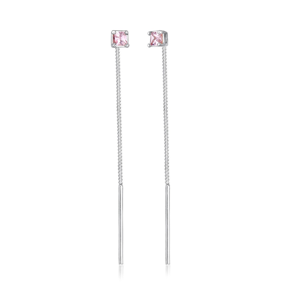 Elli Elli Boucles d'Oreilles Ladies Pull Through Square Rose pâle avec cristaux de zir Boucles d'oreilles
