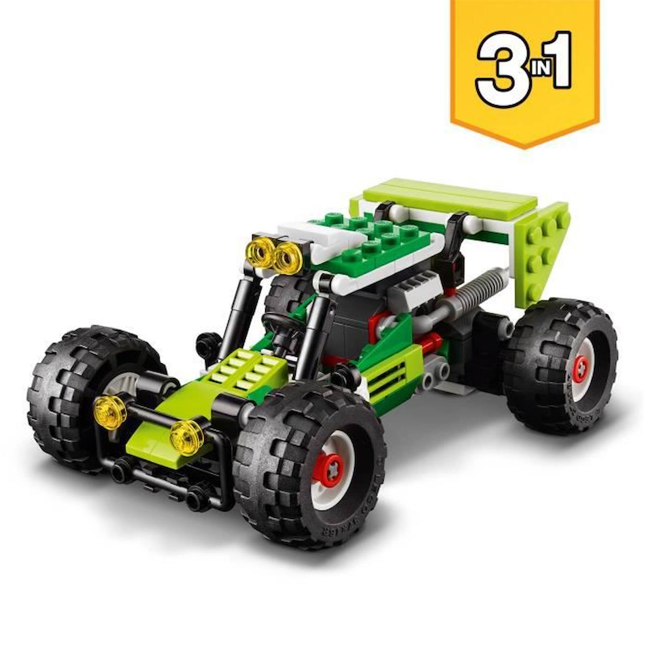 LEGO® 31123 Creator 3 en 1 Le Buggy Tout-Terrain, Chargeuse-Pelleteuse, VTT Jouet pour les Enfants, Ensemble de 3 Véhicules vert