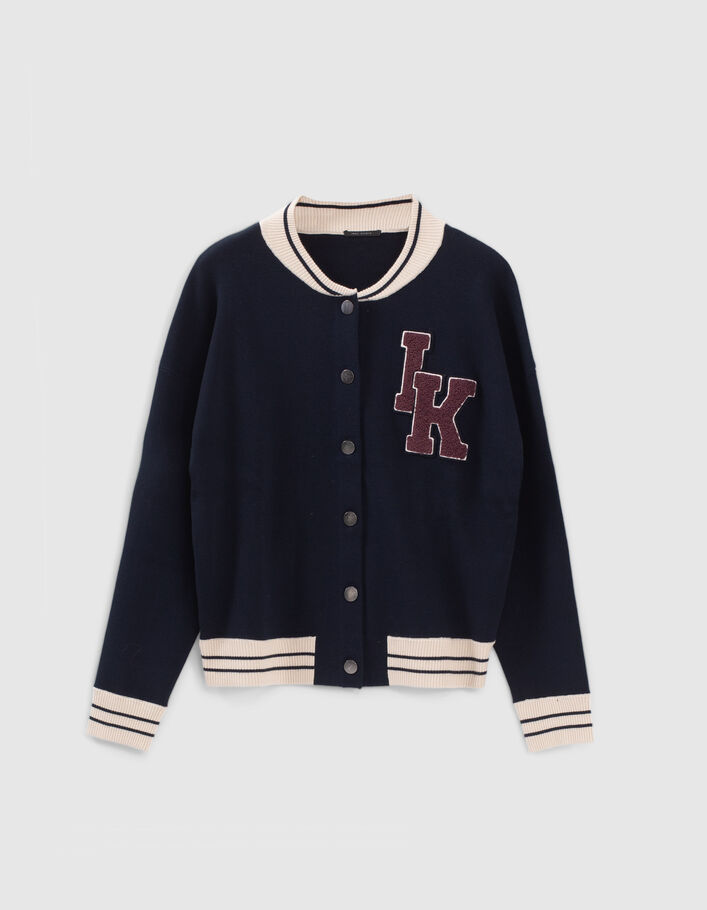 Cardigan marine tricot esprit bomber Femme