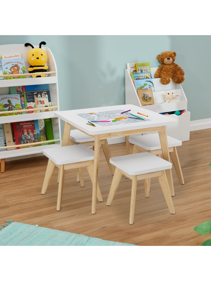 relaxdays 5-tlg. Kindersitzgruppe in Weiß/ Natur günstig kaufen onesize