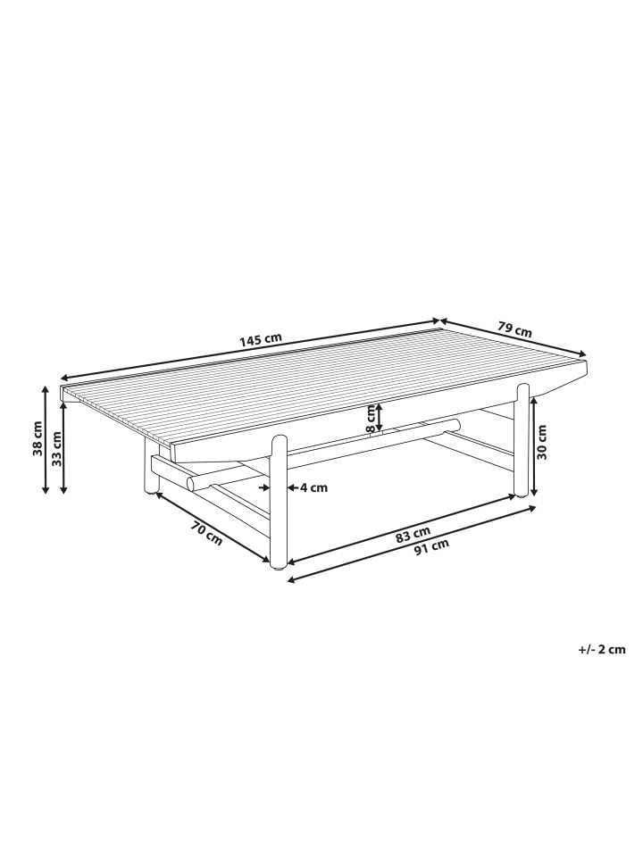 Beliani Gartentisch GIAVENO in Heller Holzfarbton - (W) 145 x (H) 38 x (L) 79 cm günstig kaufen onesize