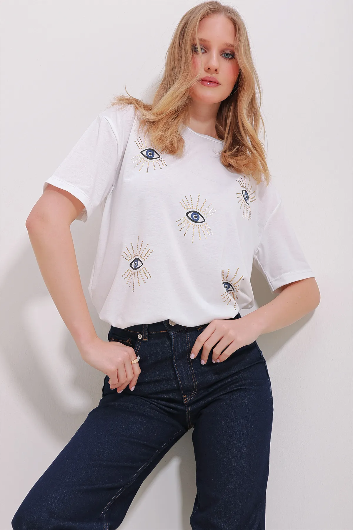 Trend Alaçatı Stili  T-Shirt - Weiß - Regular Fit