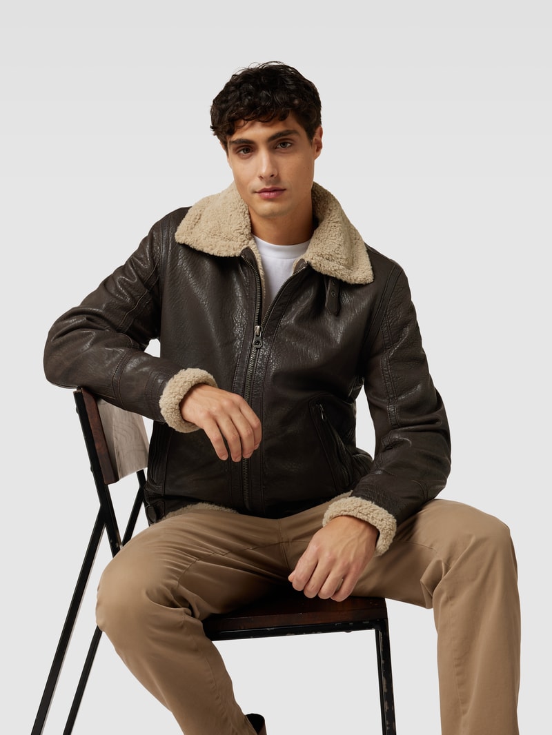 Lederjacke aus echtem Leder mit Label-Detail Modell 'MAIRFORCE' in mittelbraun