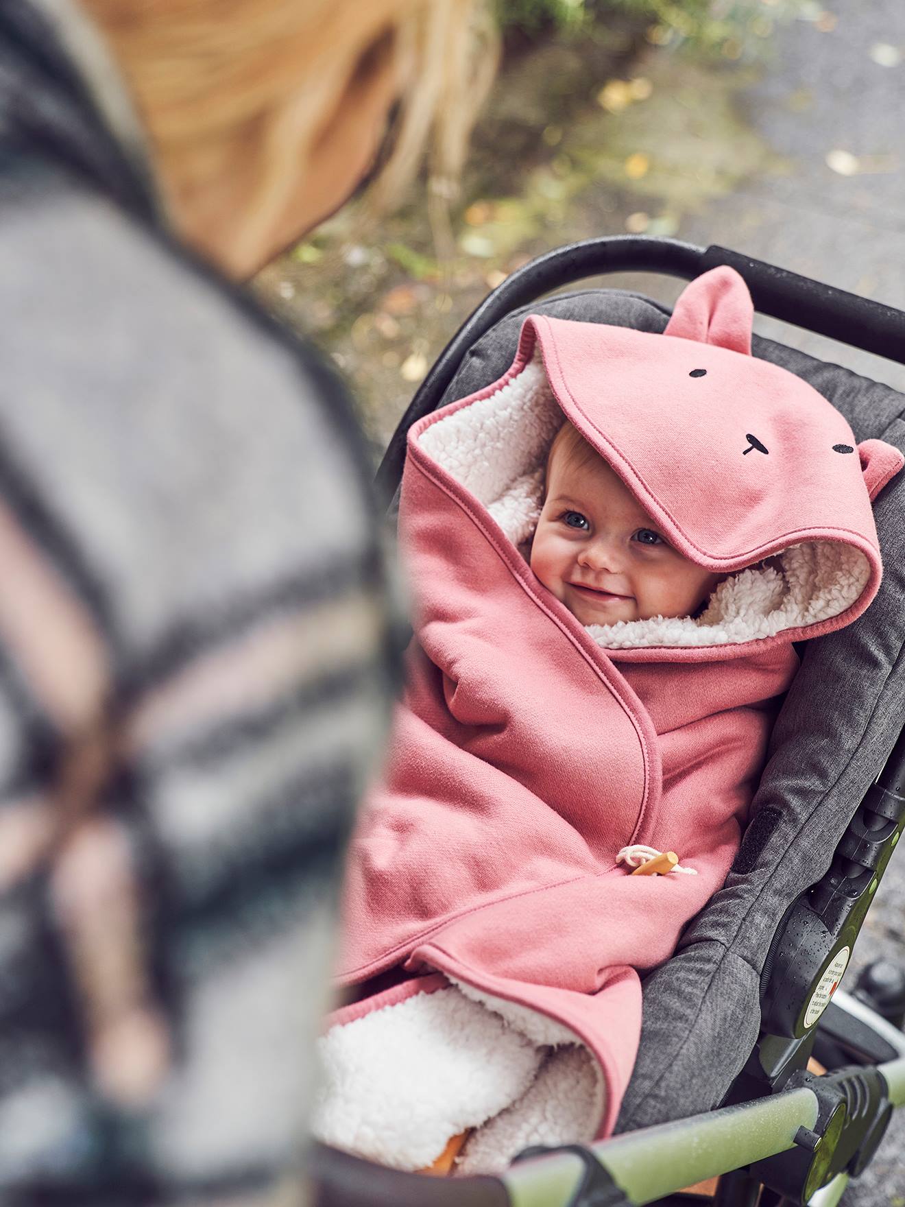Vertbaudet Baby Sweat-Einschlagdecke, Plüschfutter, personalisierbar - rosa