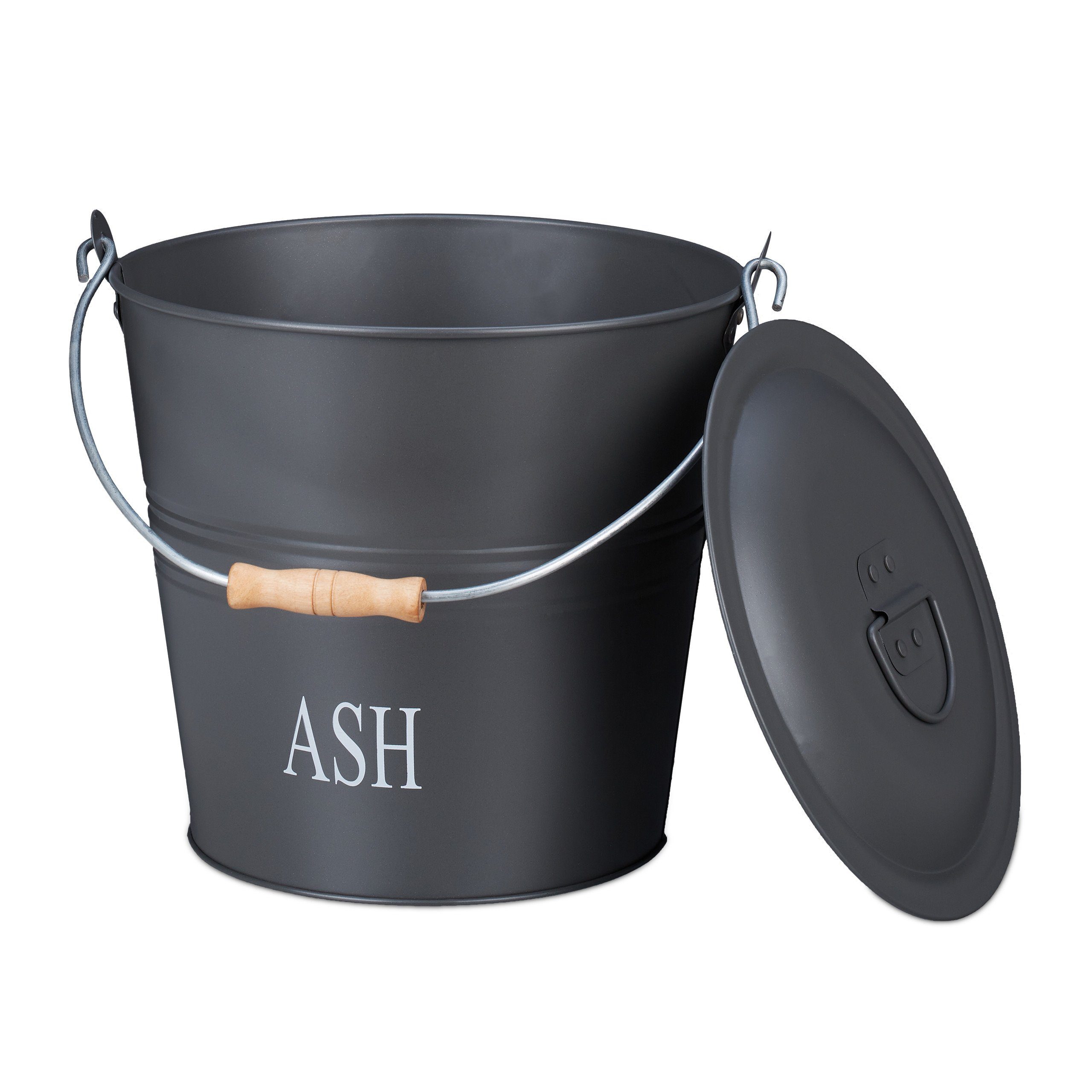 relaxdays Aschekasten Ascheeimer mit Deckel grau