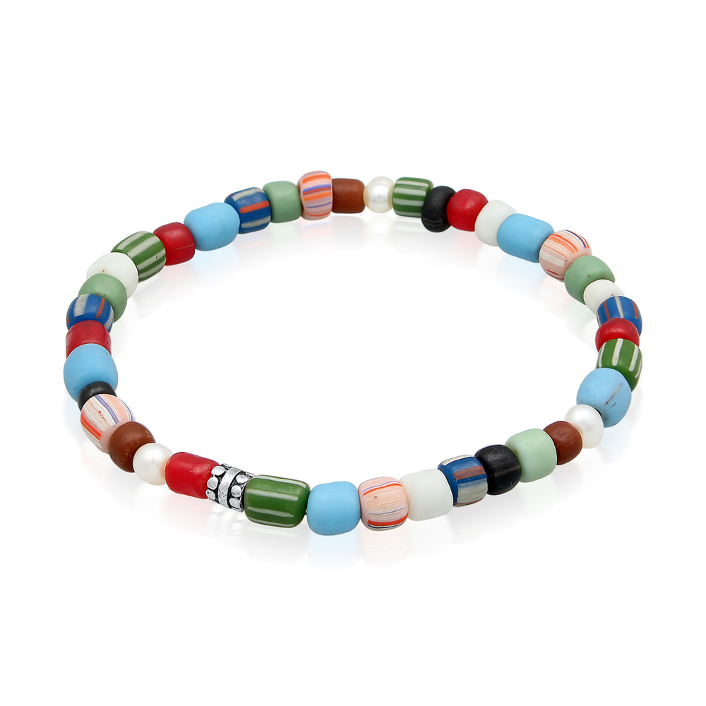 KUZZOI KUZZOI Bracelet Perles multicolores pour hommes avec perles d'eau douce en argent Bracelet