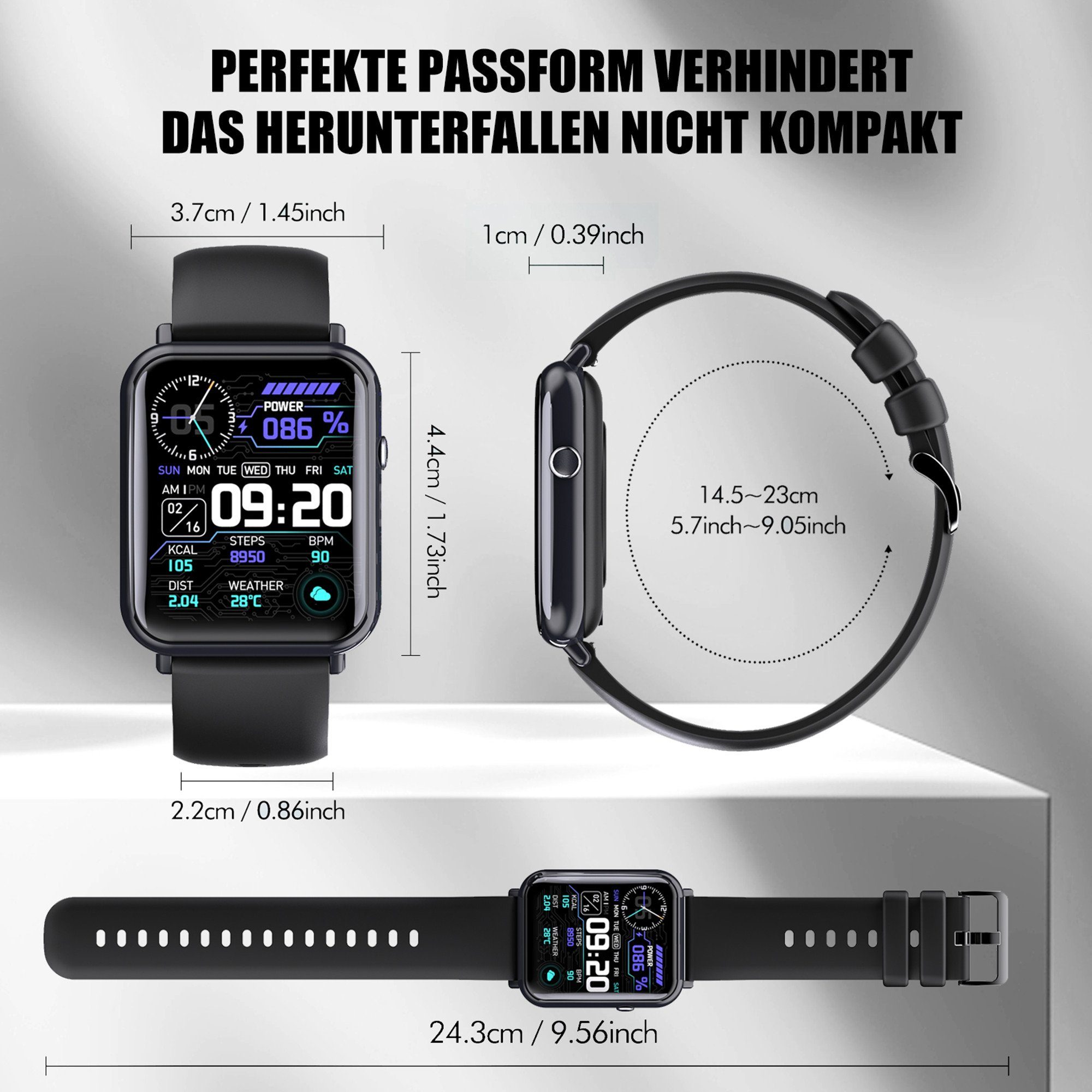 Tisoutec Smartwatch Damen Herren Fitness Tracker Fitnessuhr Smartwatch (Fitnessuhr /WhatsApp Notiz,Smartwatch Fitness Tracker Uhr IP68 Wasserdicht,1.69