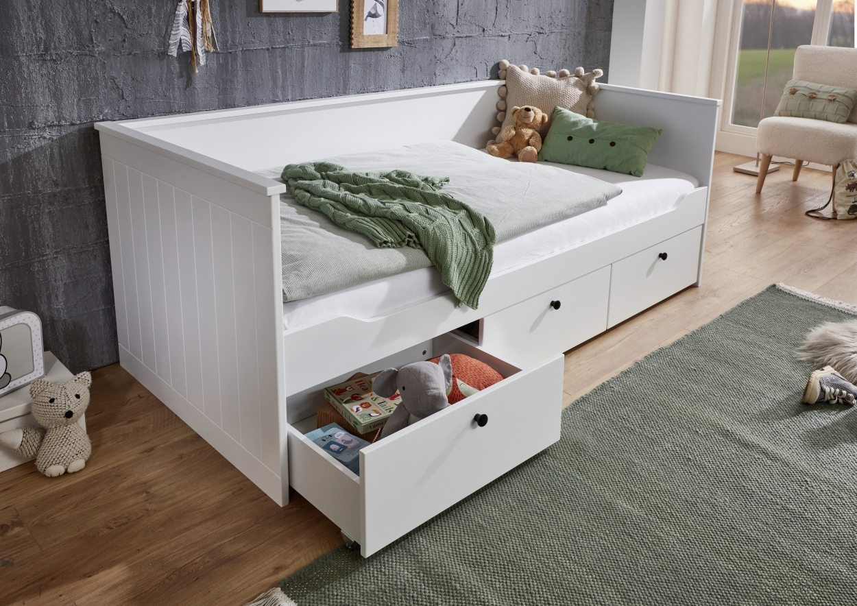 Relita Funktionsbett eLeona 90x200 cm inkl. LR, Schaum-Matratze Allergena, 3 Schubladen, Ausf. Weiß