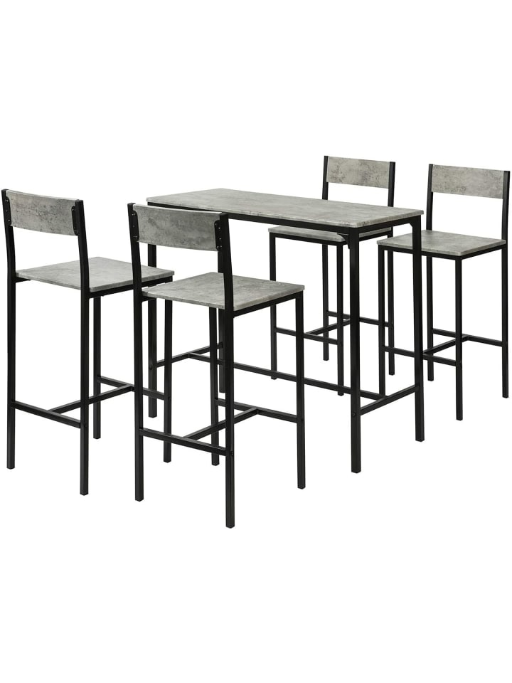 SoBuy Bartisch in Hellgrau und Schwarz - Tisch(B)100 x (H)87 x (T)45cm/Hocker(B)39 x (H)95 x (T)41cm günstig kaufen onesize