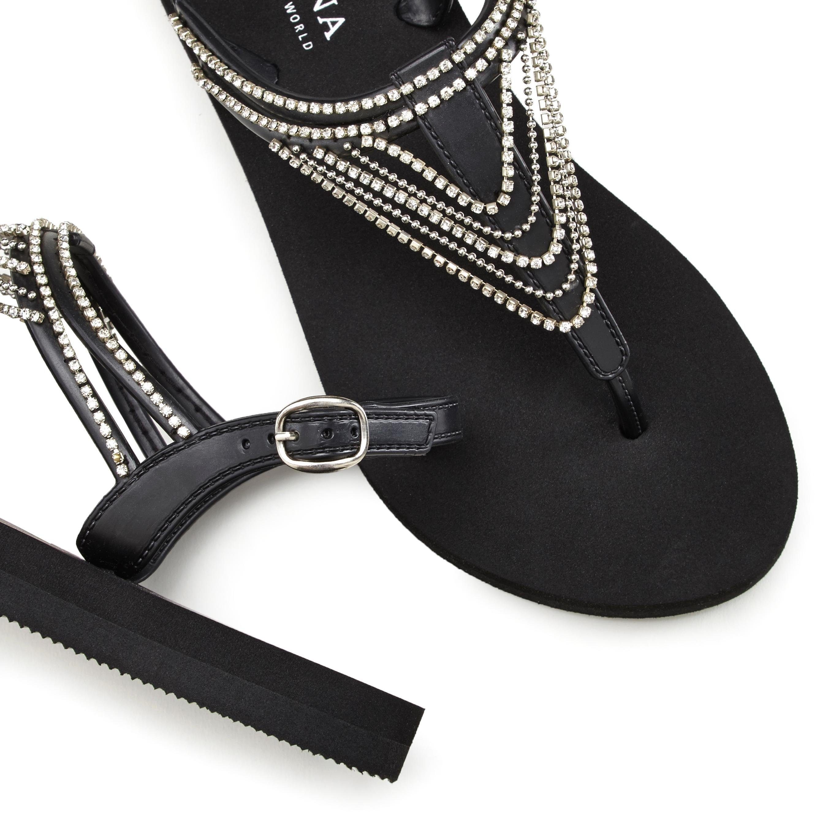 LASCANA Badesandale Sandale, Badeschuh, Sommerschuh, Zehentrenner mit Strass-Kette VEGAN