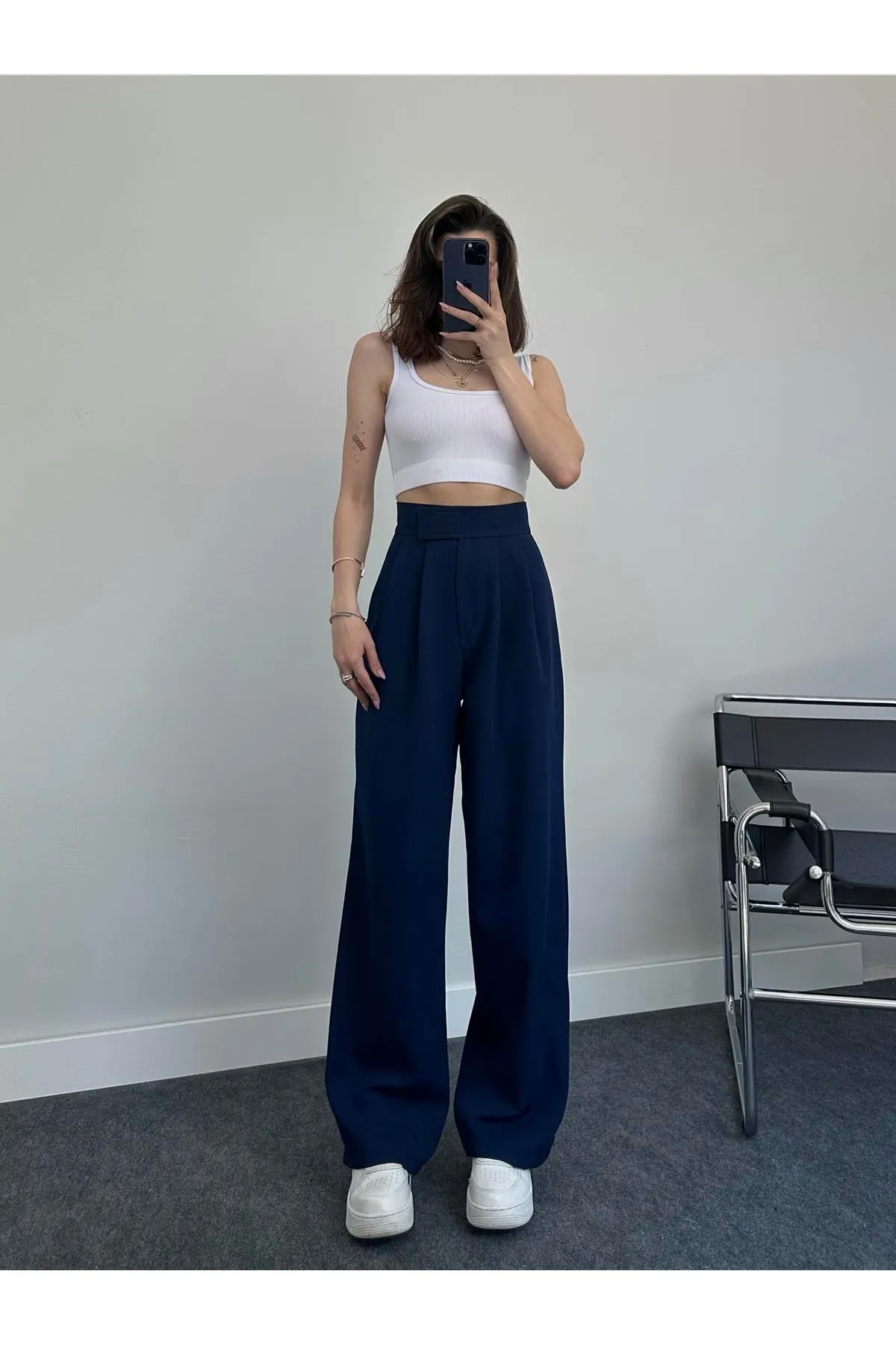 My Blog  Marineblaue Redkit-Palazzo-Hose mit Klettverschluss für Damen