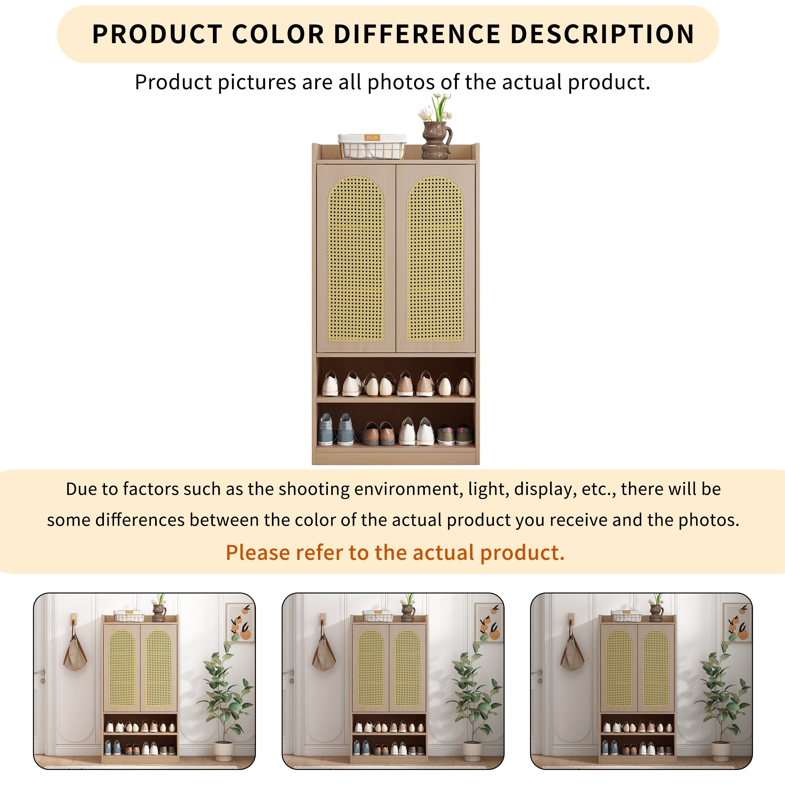 OKWISH Highboard sideboard (Sideboard mit Polyrattan-Tür), Mit verstellbaren Einlegeböden, Schuhschrank Landhausstil