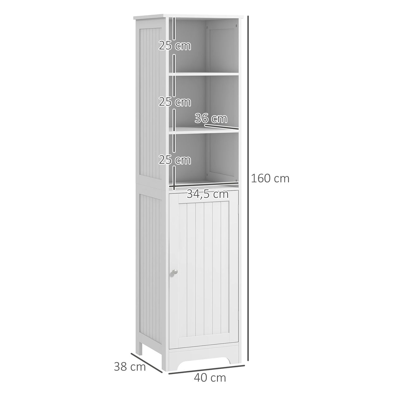 HOMCOM Badezimmerschrank Badschrank mit 3 offenen Fächern, 1 Schrankfach, Weiß