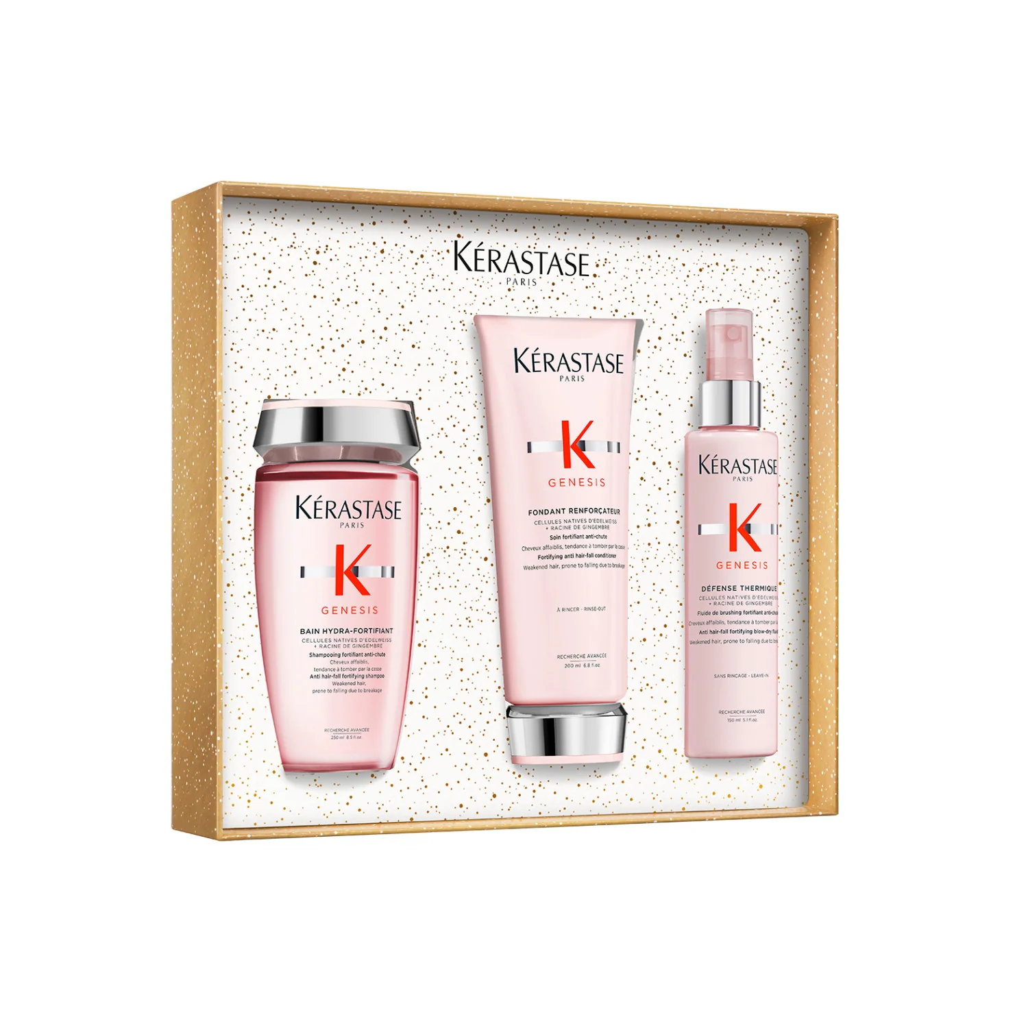 Genesis Holidays 2025 Geschenkset – Haarpflege-Sets, Stärkendes Shampoo, Stärkende Spülung, Hitzeschutzspray